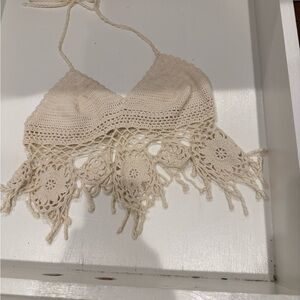 Crochet Halter Top with Fringe